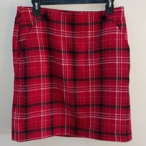 Talbots Red Plaid Wool Blend Skirt